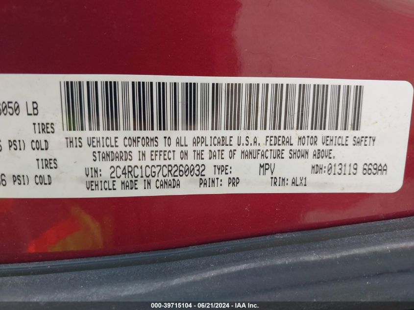 2012 Chrysler Town & Country Touring-L VIN: 2C4RC1CG7CR260032 Lot: 39715104