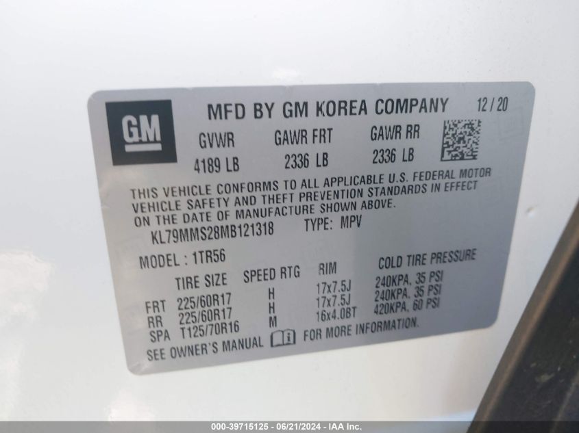 KL79MMS28MB121318 2021 Chevrolet Trailblazer Fwd Ls