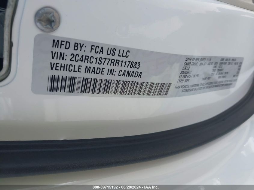 2024 Chrysler Pacifica Hybrid Select VIN: 2C4RC1S77RR117883 Lot: 39715192