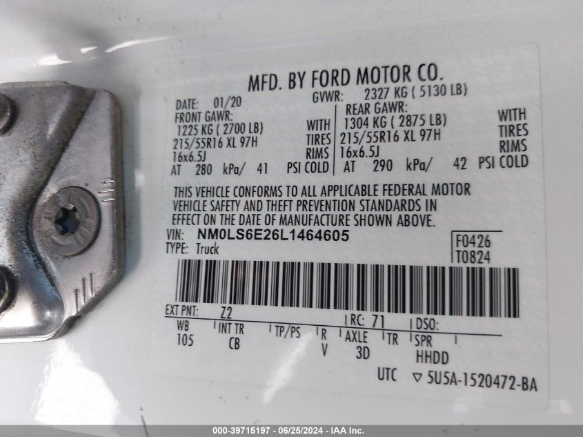 NM0LS6E26L1464605 2020 Ford Transit Connect Xl