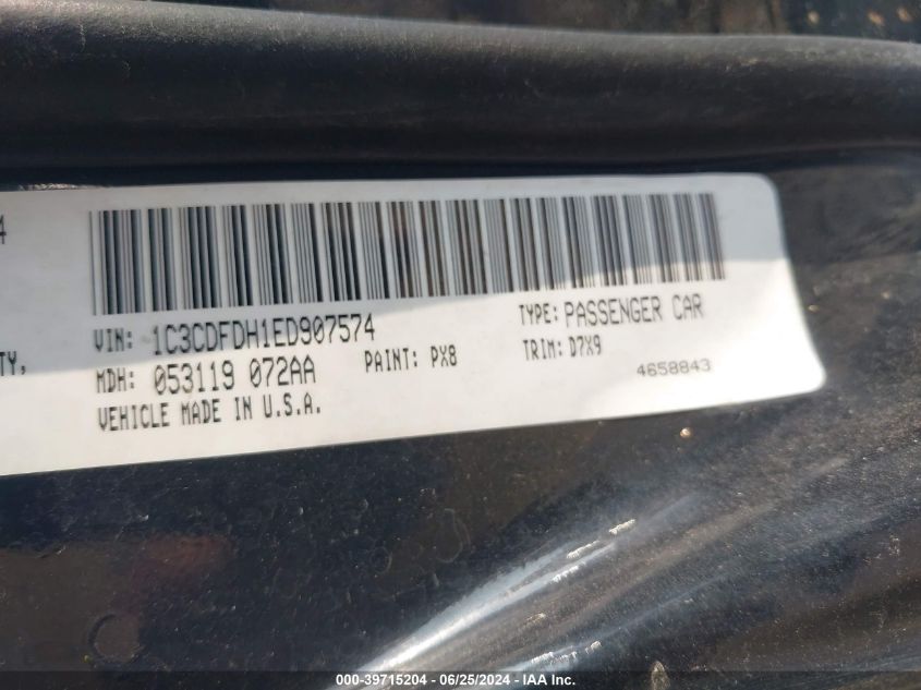 2014 Dodge Dart Aero VIN: 1C3CDFDH1ED907574 Lot: 39715204