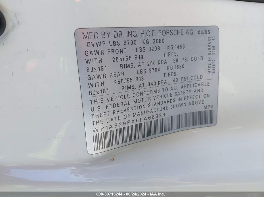 2006 Porsche Cayenne S/S Titanium Edition VIN: WP1AB29PX6LA66829 Lot: 39715244