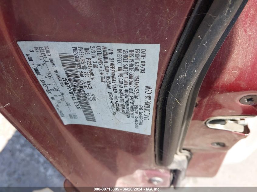 2004 Ford Crown Victoria Lx VIN: 2FAFP74W04X115837 Lot: 39715305