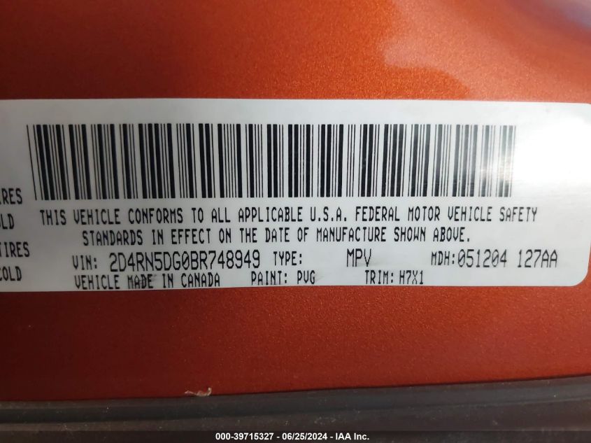 2011 Dodge Grand Caravan Crew VIN: 2D4RN5DG0BR748949 Lot: 39715327