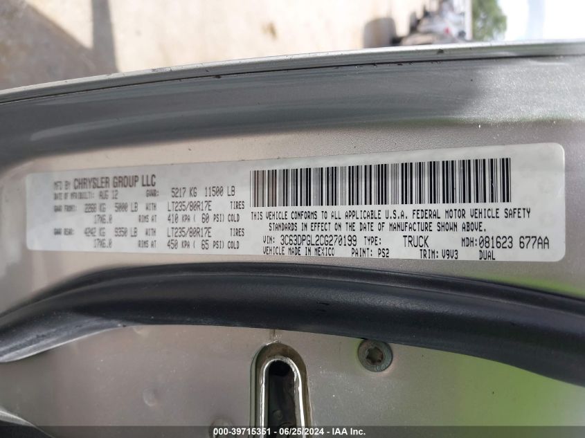 2012 Ram 3500 St VIN: 3C63DPGL2CG270199 Lot: 39715351