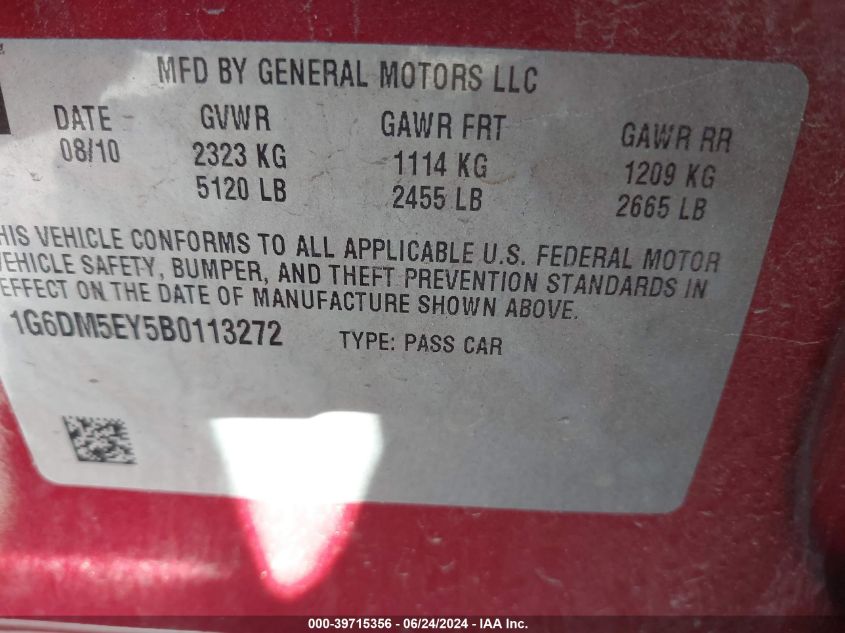 2011 Cadillac Cts Performance VIN: 1G6DM5EY5B0113272 Lot: 39715356