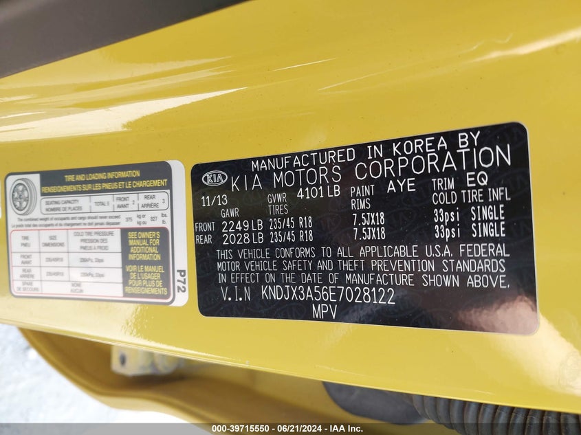 2014 Kia Soul ! VIN: KNDJX3A56E7028122 Lot: 39715550