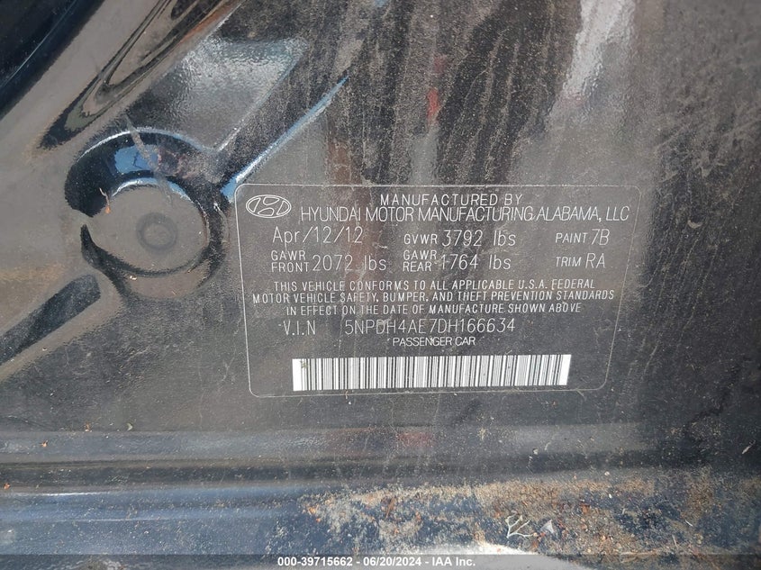 2013 Hyundai Elantra Gls VIN: 5NPDH4AE7DH166634 Lot: 39715662