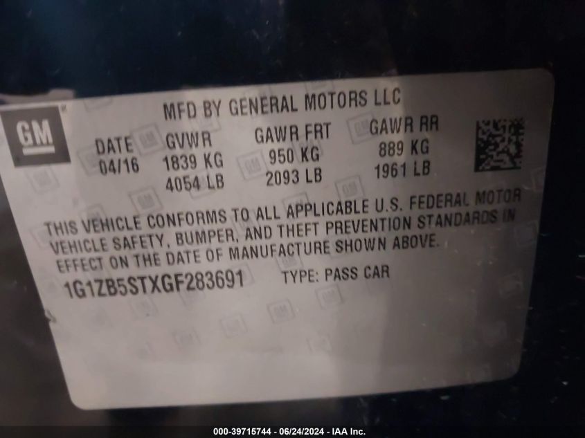 1G1ZB5STXGF283691 2016 Chevrolet Malibu Ls