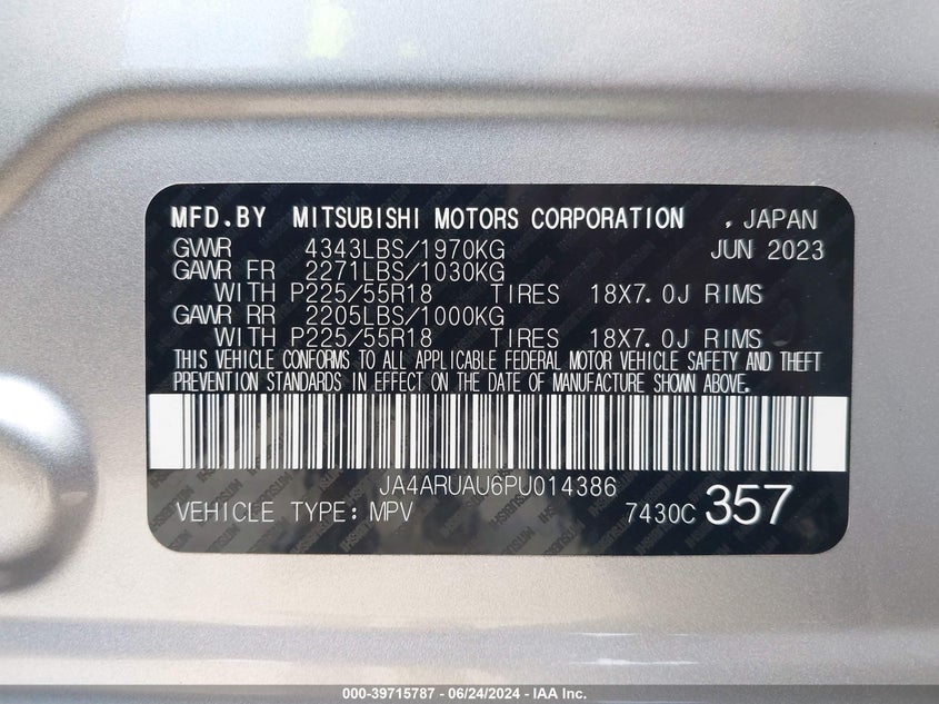 2023 Mitsubishi Outlander Sport 2.0 Es Awc VIN: JA4ARUAU6PU014386 Lot: 39715787