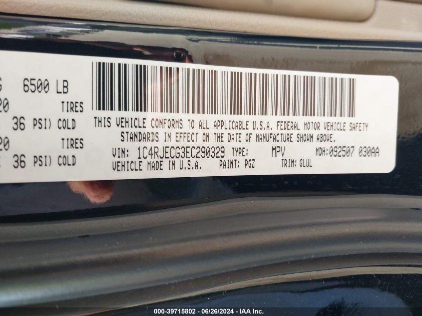 2014 Jeep Grand Cherokee Overland VIN: 1C4RJECG3EC290329 Lot: 39715802