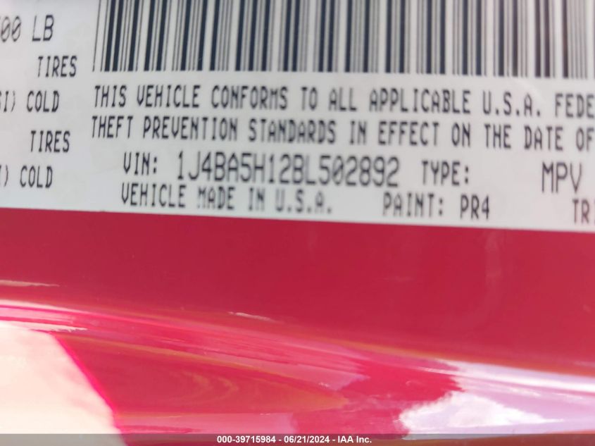 2011 Jeep Wrangler Unlimited Sahara VIN: 1J4BA5H12BL502892 Lot: 39715984