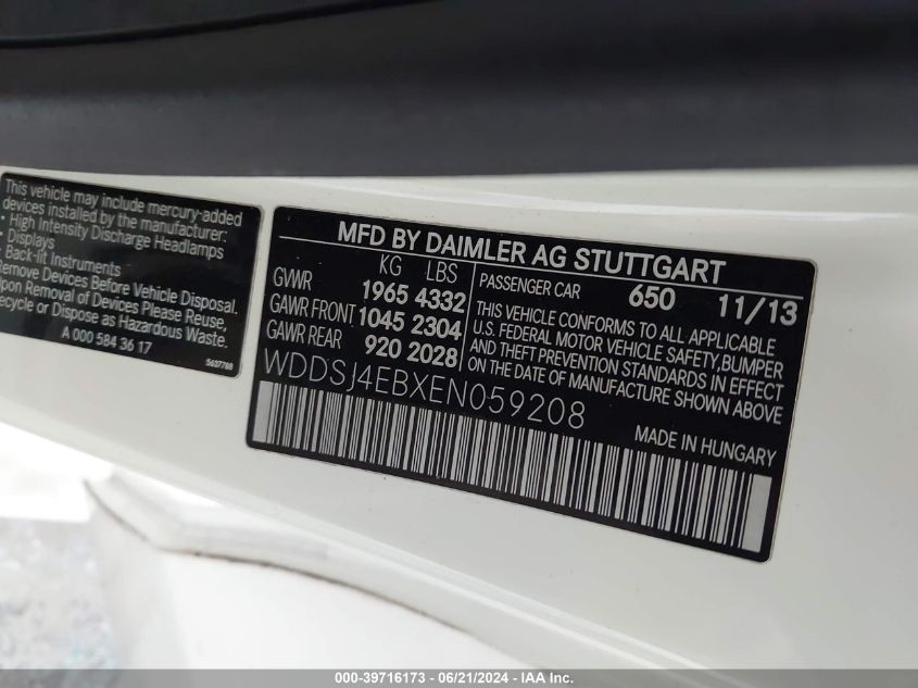 WDDSJ4EBXEN059208 2014 Mercedes-Benz Cla 250