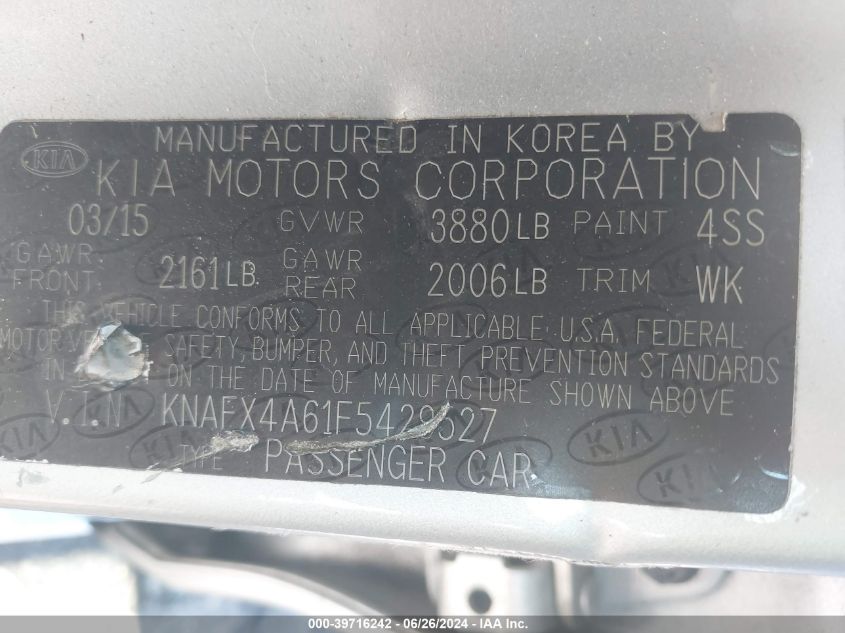2015 Kia Forte Lx VIN: KNAFX4A61F5429527 Lot: 39716242