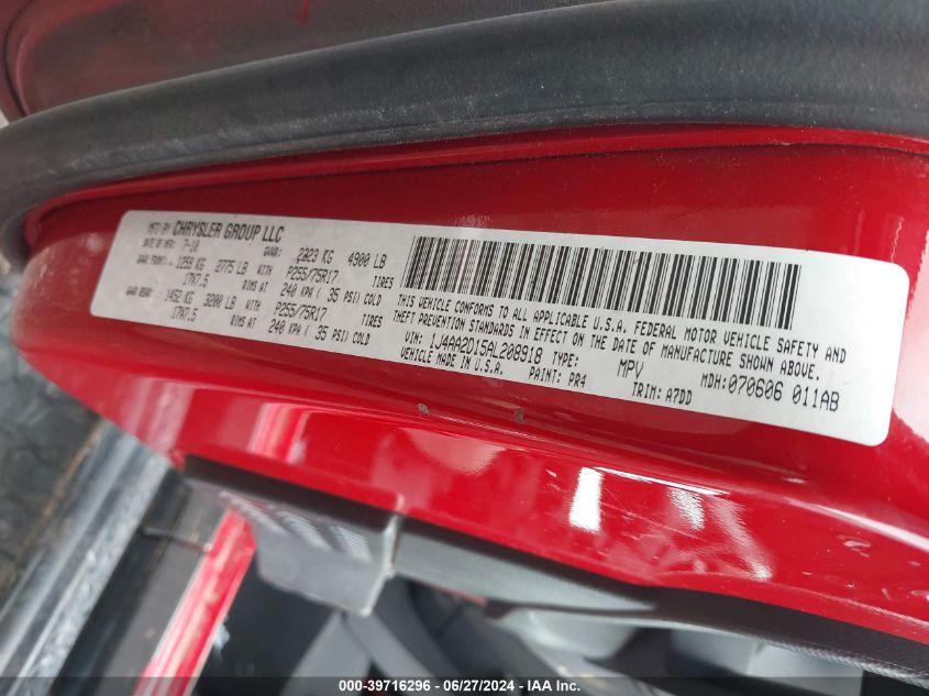 2010 Jeep Wrangler Sport VIN: 1J4AA2D15AL208918 Lot: 39716296