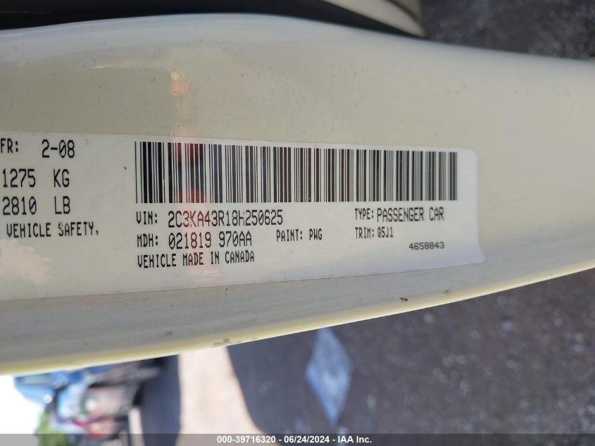2008 Chrysler 300 Lx VIN: 2C3KA43R18H250625 Lot: 39716320
