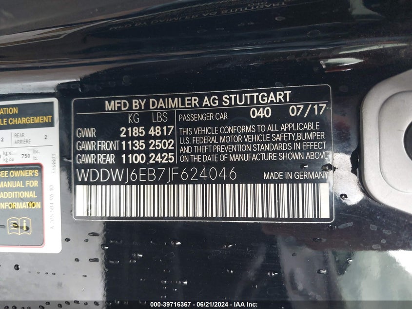 2018 MERCEDES-BENZ AMG C 43 4MATIC VIN: WDDWJ6EB7JF624046
