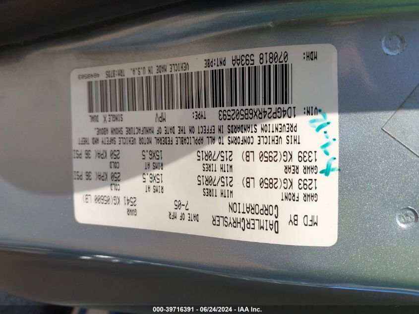 2006 Dodge Grand Caravan Se VIN: 1D4GP24RX6B502593 Lot: 39716391