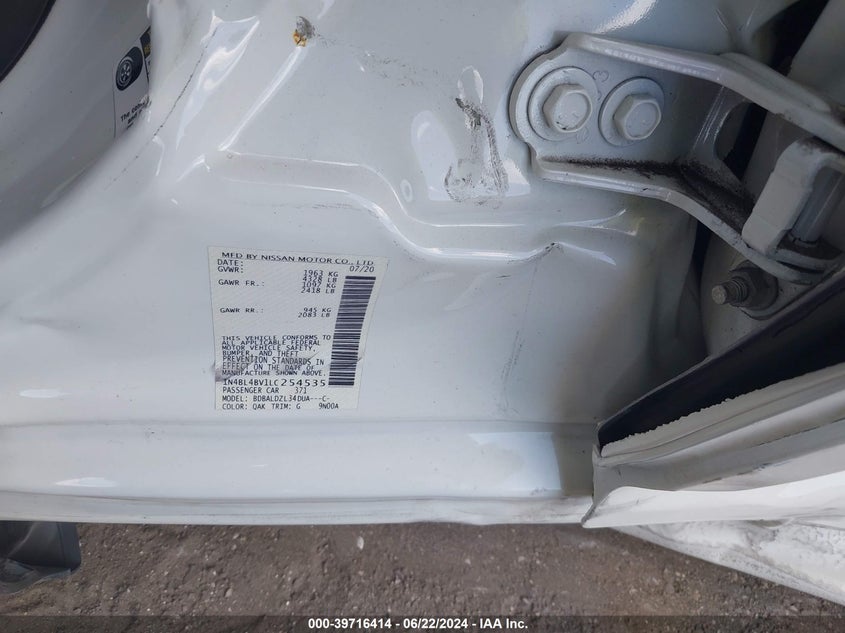 2020 Nissan Altima S Fwd VIN: 1N4BL4BV1LC254535 Lot: 39716414