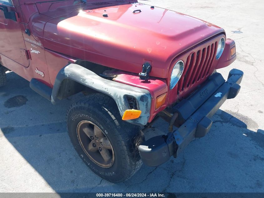 1998 Jeep Wrangler Sport VIN: 1J4FY19S6WP795921 Lot: 39716480