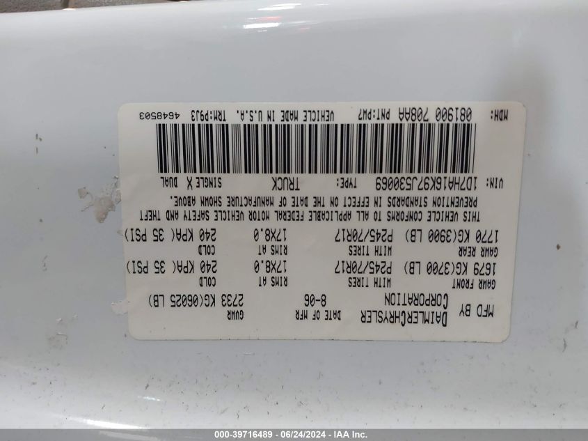 2007 Dodge Ram 1500 St VIN: 1D7HA16K97J530069 Lot: 39716489
