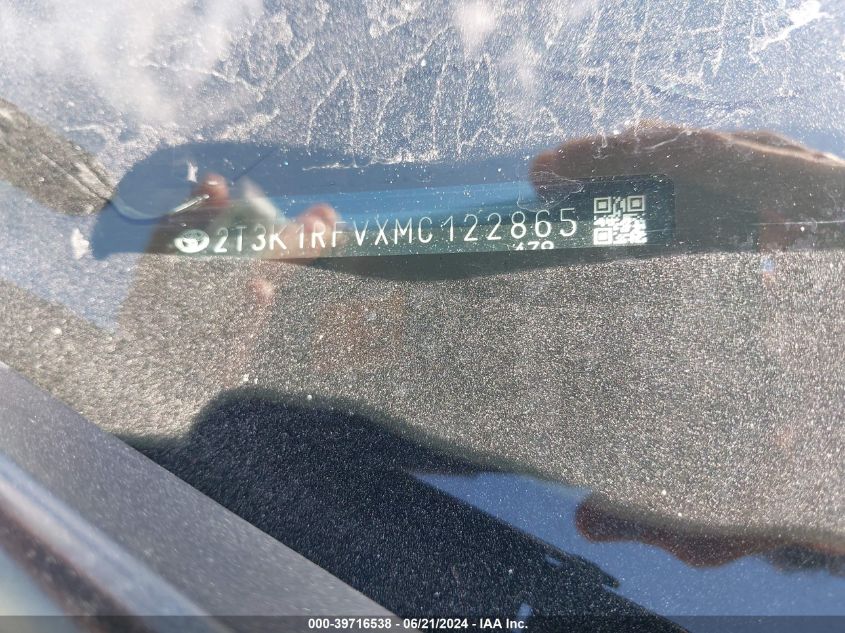 2021 Toyota Rav4 Le VIN: 2T3K1RFVXMC122865 Lot: 39716538