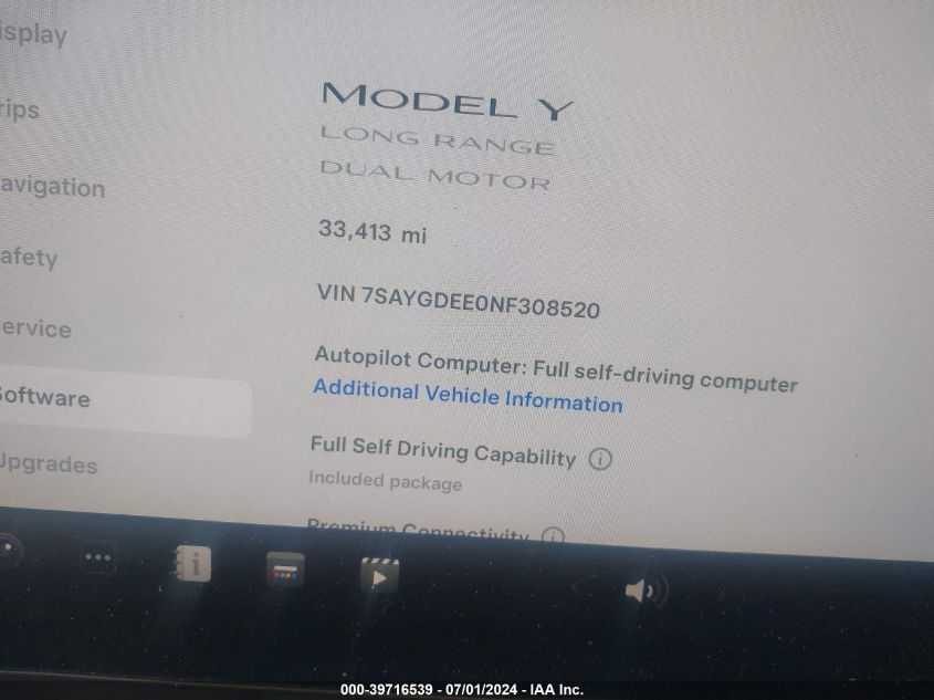 2022 Tesla Model Y Long Range Dual Motor All-Wheel Drive VIN: 7SAYGDEE0NF308520 Lot: 39716539