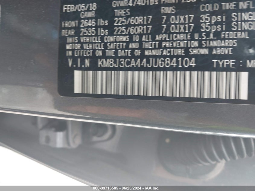 VIN KM8J3CA44JU684104 2018 HYUNDAI TUCSON LIMITED/SPORT AND ECO/SE