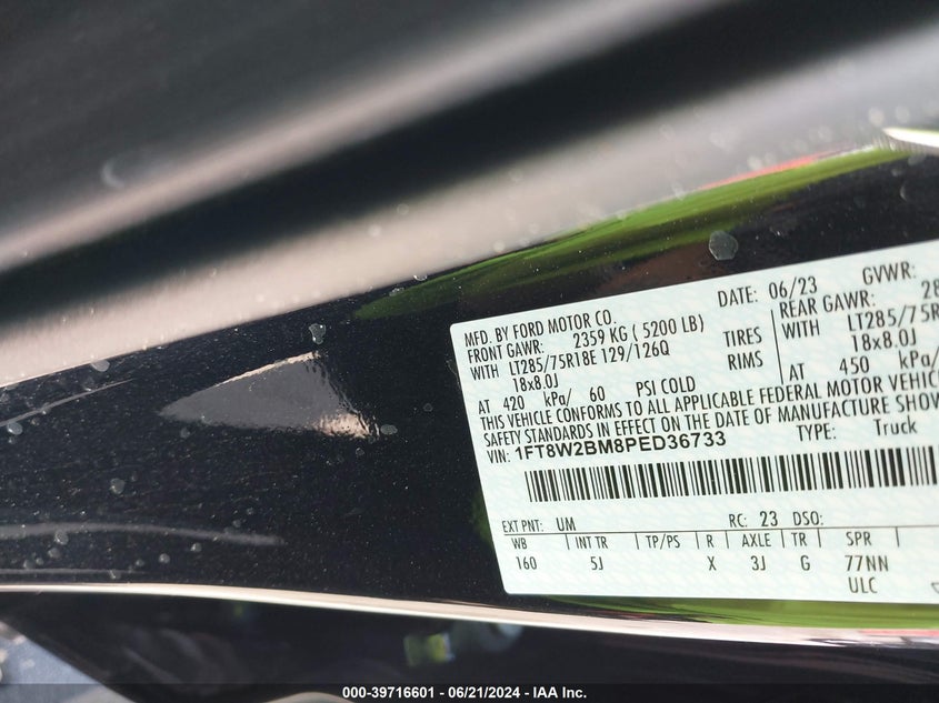 2023 Ford F-250 Lariat VIN: 1FT8W2BM8PED36733 Lot: 39716601