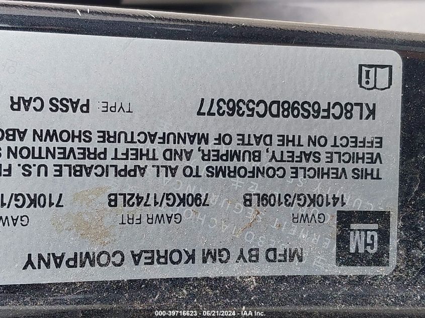 KL8CF6S98DC536377 2013 Chevrolet Spark 2Lt Auto