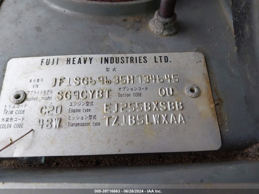 2005 Subaru Forester (Natl) 2.5Xt VIN: JF1SG69635H734645 Lot: 39716663