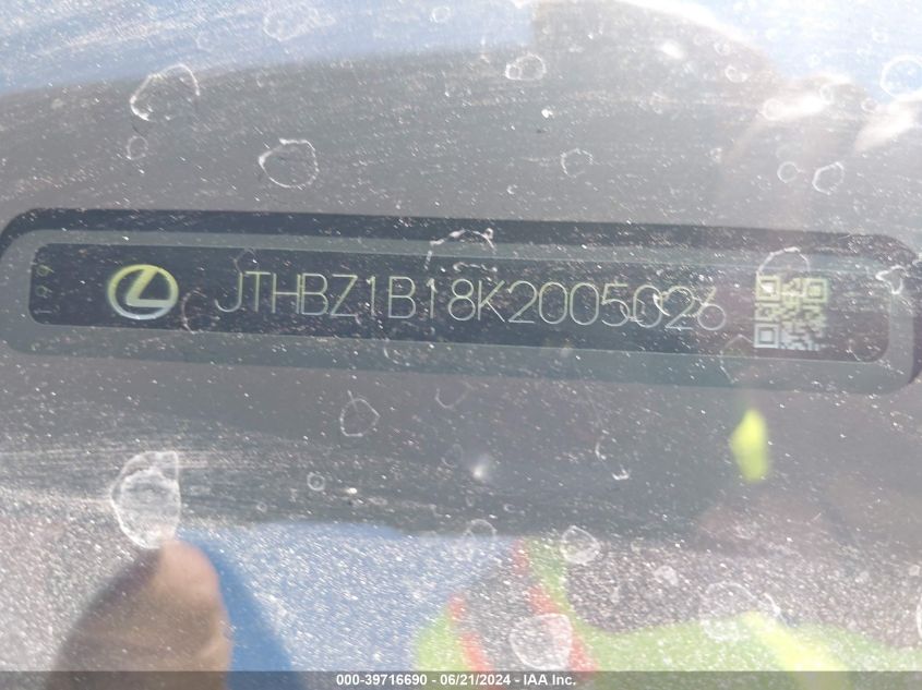 2019 Lexus Es 350 Luxury VIN: JTHBZ1B18K2005026 Lot: 39716690