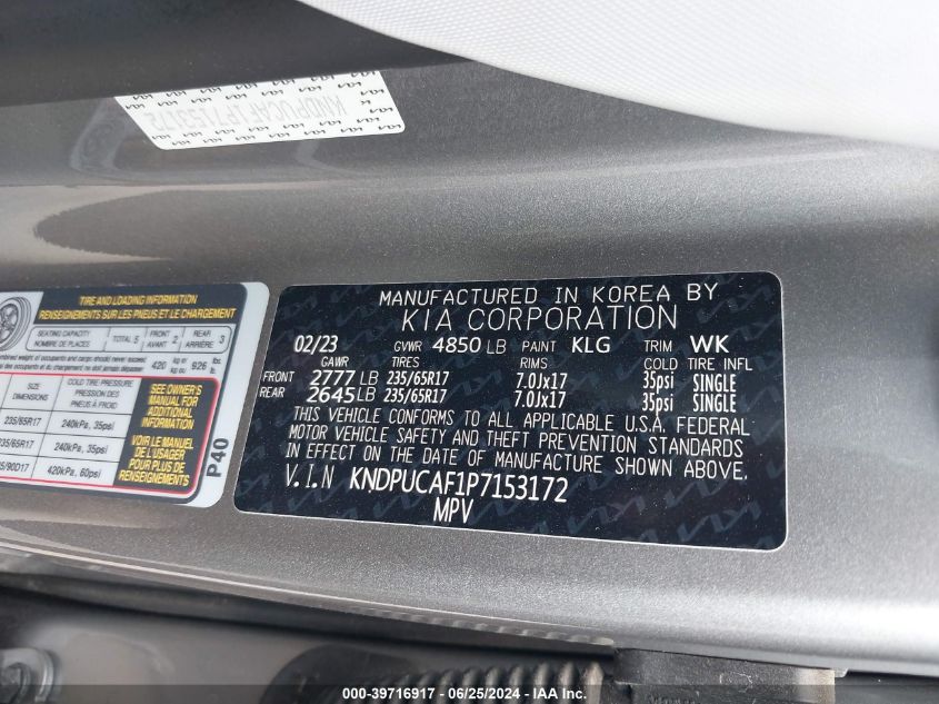 2023 Kia Sportage Lx VIN: KNDPUCAF1P7153172 Lot: 39716917