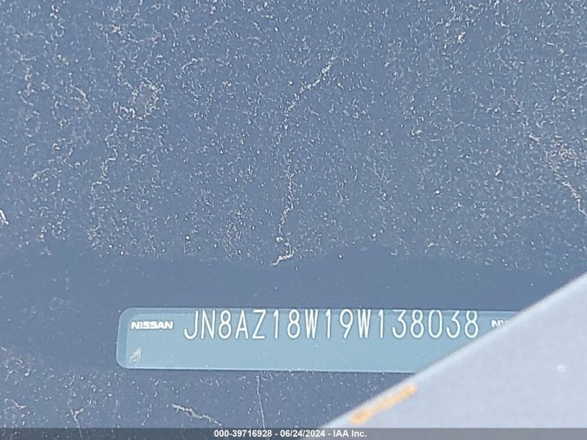 2009 Nissan Murano Le VIN: JN8AZ18W19W138038 Lot: 39716928