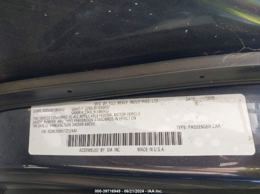 4S3BL626X77211440 | 2007 SUBARU LEGACY