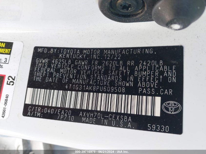 4T1G31AK8PU609508 2023 Toyota Camry Se Hybrid