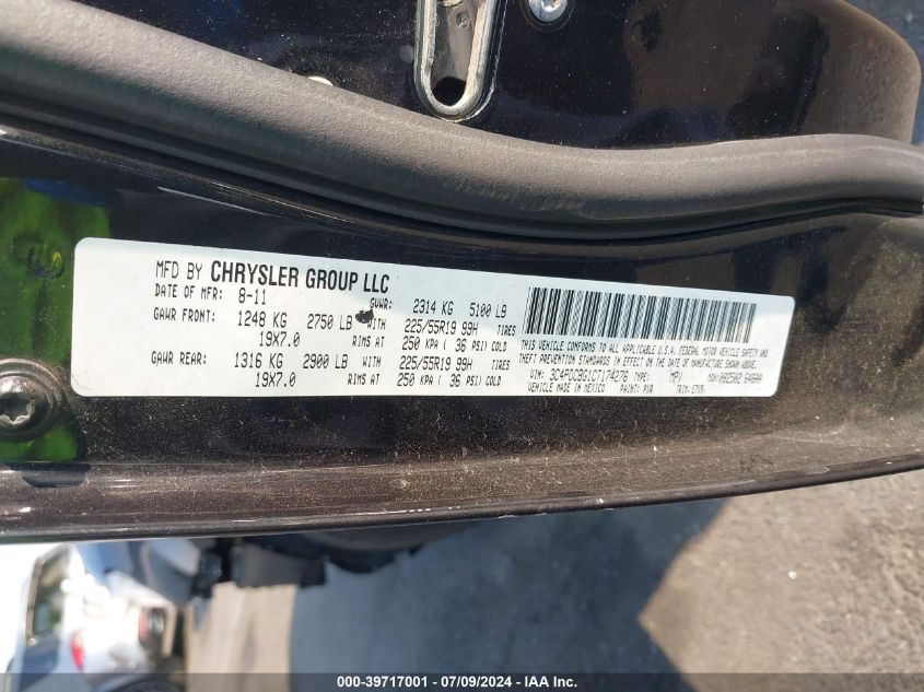 2012 Dodge Journey Sxt VIN: 3C4PDCBG1CT174276 Lot: 39717001