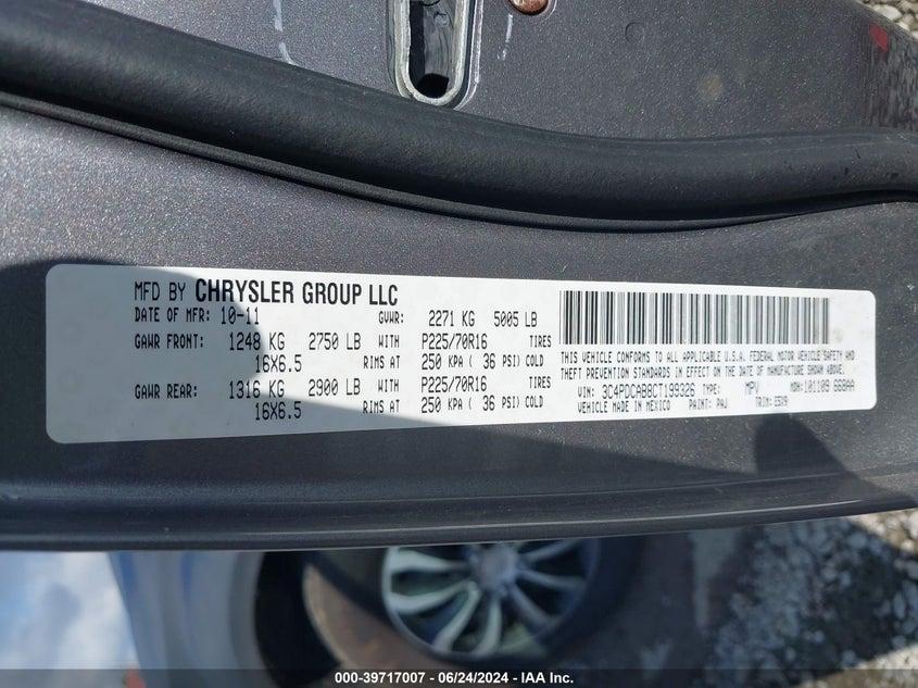 2012 Dodge Journey Se/Avp VIN: 3C4PDCAB8CT199326 Lot: 39717007