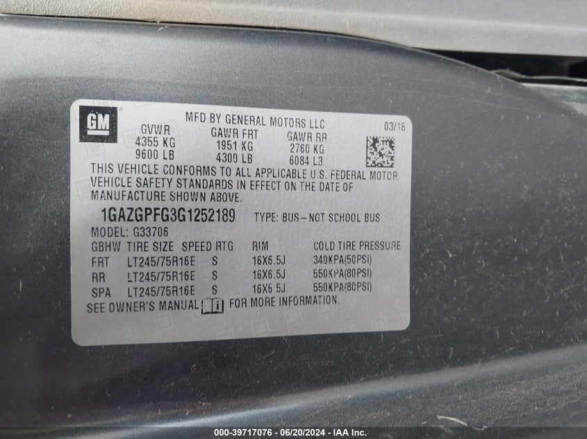 2016 CHEVROLET EXPRESS 3500 LT - 1GAZGPFG3G1252189