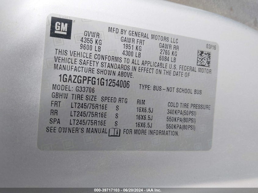 2016 CHEVROLET EXPRESS 3500 LT - 1GAZGPFG1G1254006
