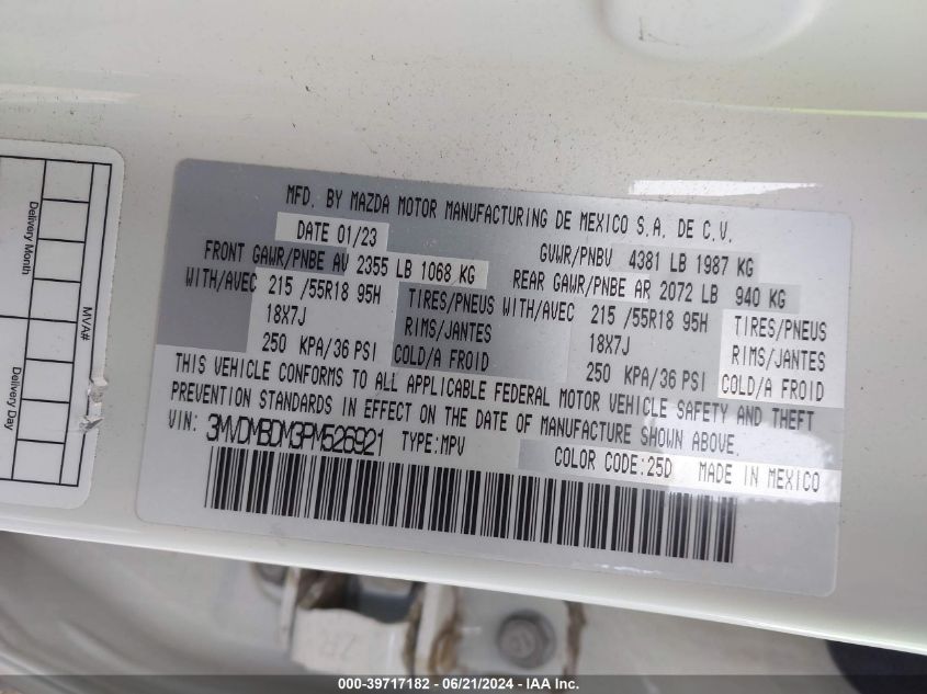 2023 Mazda Cx-30 2.5 S Premium VIN: 3MVDMBDM3PM526921 Lot: 39717182