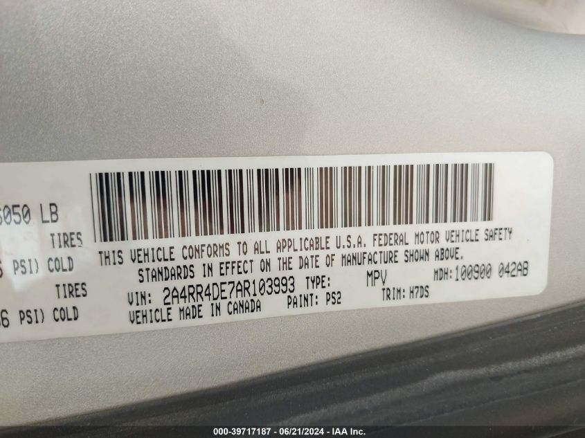 2010 Chrysler Town & Country Lx VIN: 2A4RR4DE7AR103993 Lot: 39717187