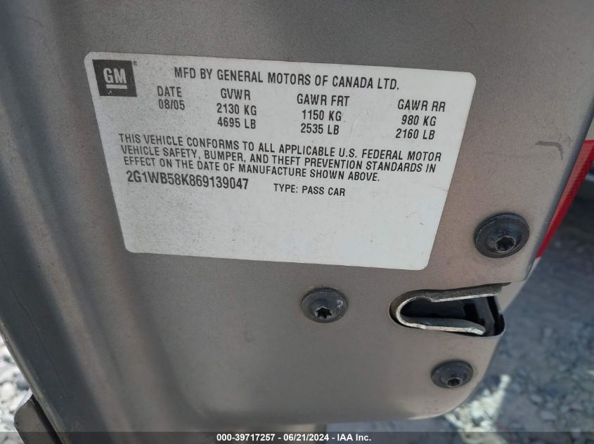 2006 Chevrolet Impala Ls VIN: 2G1WB58K869139047 Lot: 39717257