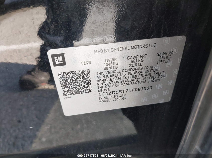 2020 Chevrolet Malibu Fwd Lt VIN: 1G1ZD5ST7LF093030 Lot: 39717523
