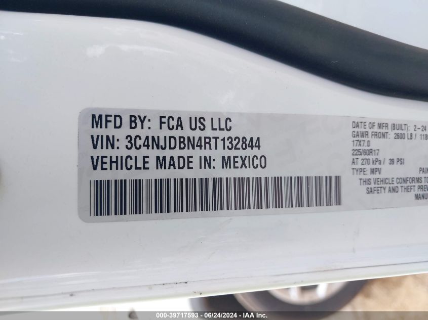 2024 Jeep Compass Latitude 4X4 VIN: 3C4NJDBN4RT132844 Lot: 39717593