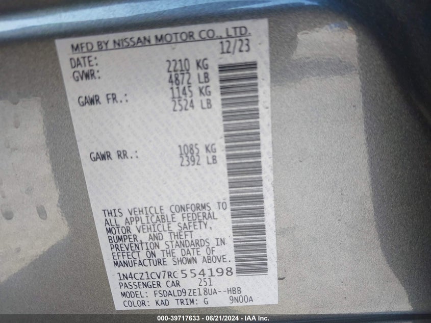 2024 NISSAN LEAF SV PLUS - 1N4CZ1CV7RC554198