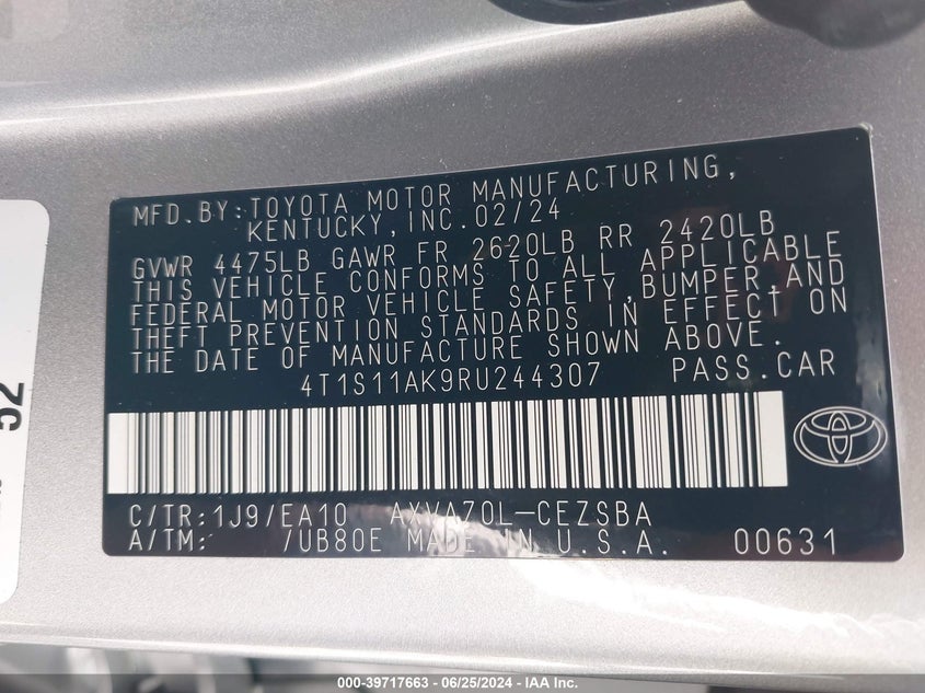 2024 TOYOTA CAMRY SE - 4T1S11AK9RU244307