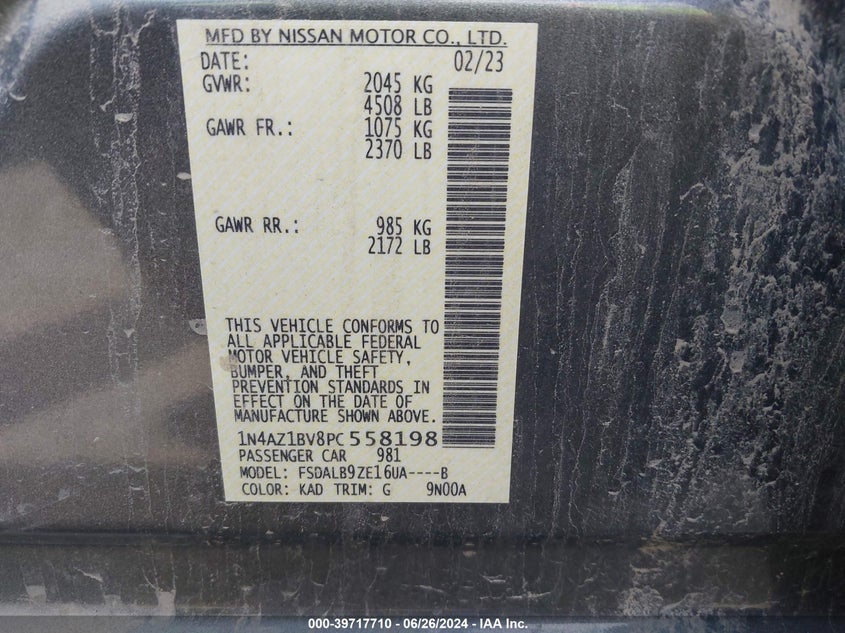 2023 Nissan Leaf S VIN: 1N4AZ1BV8PC558198 Lot: 39717710