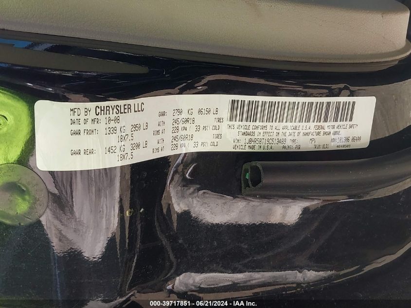 2009 Jeep Grand Cherokee Limited VIN: 1J8HR58T19C513489 Lot: 39717851