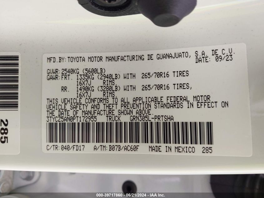 2023 Toyota Tacoma Trd Off Road VIN: 3TYCZ5AN0PT172955 Lot: 39717860